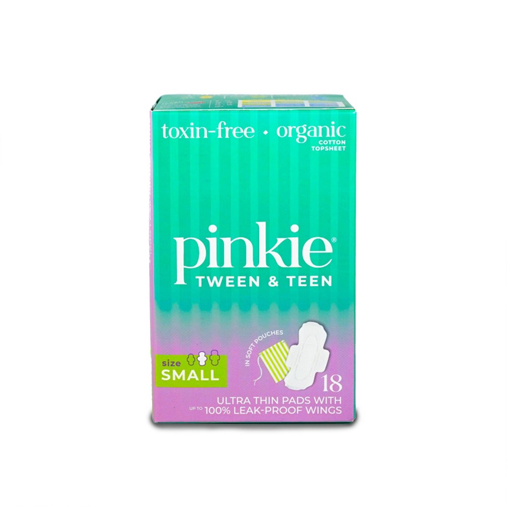 (3pck)Pinkie Tween & Teen Ultra-Thin Organic Topsheet Pads with Wings - Size Small - 18ct