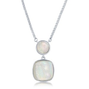 Simona Sterling Silver Round and Square Mother of Pearl Necklace - White - 16+2 Inch - 1 of 2