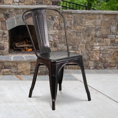 Black-Antique Gold Metal Stackable Armless Dining Chair