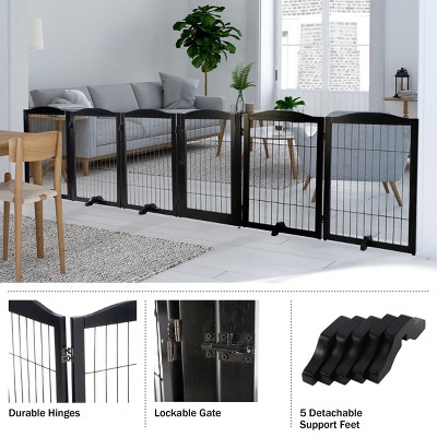 Black Solid Wood and Metal Freestanding Pet Gate