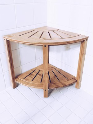 Bambusi Bamboo Corner Bench With Shelf For Bathroom Living Room