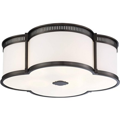 Minka Lavery Modern Ceiling Light Flush Mount Fixture 22" Harvard Court Bronze LED Etched White Glass Shade for Bedroom House Home