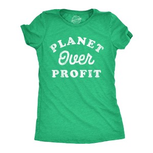 Womens Planet Over Profit Funny T Shirts Earth Day Graphic Tee For Ladies - Crazy Dog Women's T Shirt - 1 of 4