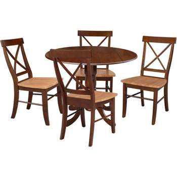 International Concepts 42 in Dual Drop Leaf Dining Table with 4 Cross Back Dining Chairs - 5 Piece Dining Set