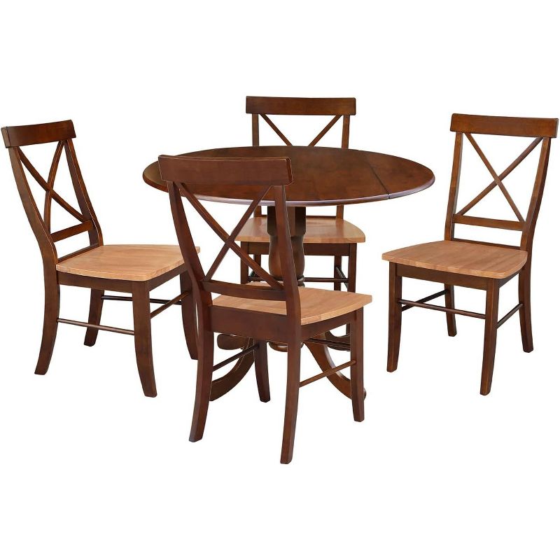 International Concepts 42 in Dual Drop Leaf Dining Table with 4 Cross Back Dining Chairs - 5 Piece Dining Set, 1 of 2