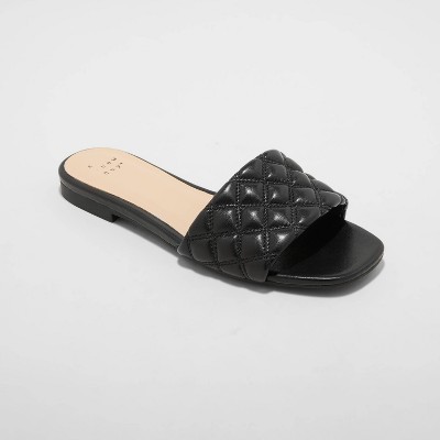 black slide sandals