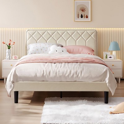 VECELO Bed Frame Premium Upholstered Platform with Height Adjustable Headboard