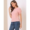 INSPIRE CHIC Women's Vintage Crew Neck Puff Sleeve Casual Plaid Gingham Blouse - 4 of 4