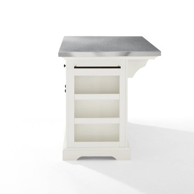 Julia White Kitchen Island with Stainless Steel Top