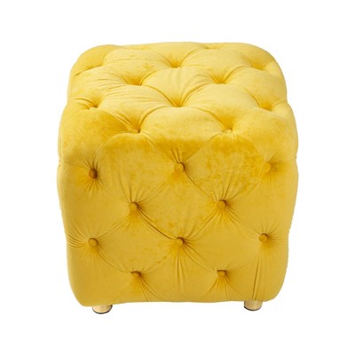 FURNIinspire Ottomans and Benches Velvet Upholstered Ottoman with Modern Simple Fashion Design for Stylish Living, Yellow, 18.9"*18.9"*17.32"