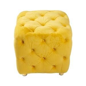 FURNIinspire Ottomans and Benches Velvet Upholstered Ottoman with Modern Simple Fashion Design for Stylish Living, Yellow, 18.9"*18.9"*17.32" - 1 of 4