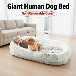 Dog Bed 71"x45"x12" Washable Faux Fur Orthopedic Bed for People and Pets to Relax and Nap with Plush Pillow and Blanket - 1 of 3