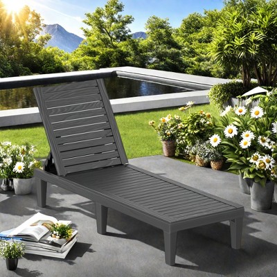 FURNIinspire Patio Chaise Lounges lounge chair with 5 Levels Adjustable Backrest, Suitable for courtyard, garden, Black, 75“*23"*11.26"