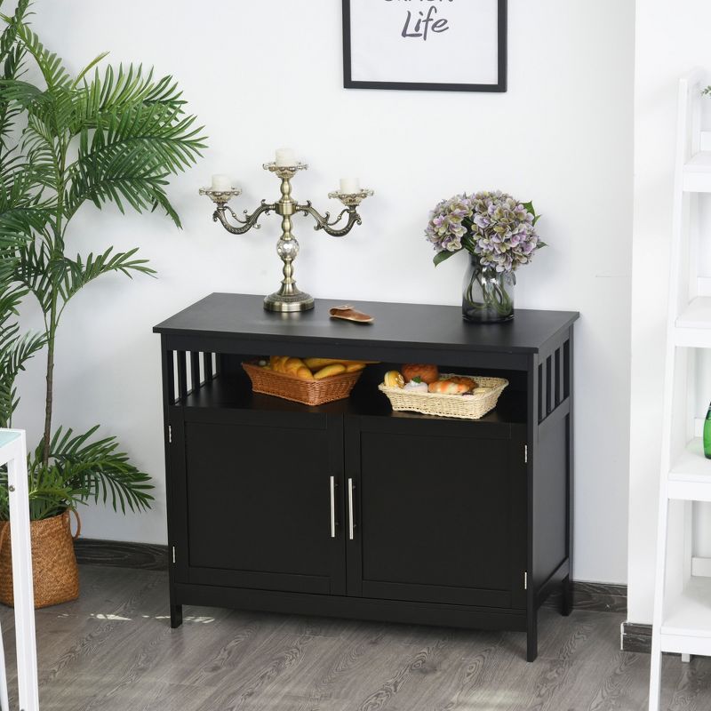 HOMCOM Kitchen Sideboard, Buffet Cabinet, Wooden Storage Console Table with 2-Level Cabinet and Open Shelf, Black, 3 of 8