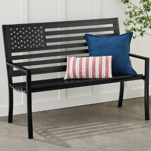 Best Choice Products Indoor Outdoor Steel Garden Bench w/ American Flag Backrest, 790lb Capacity - 1 of 4