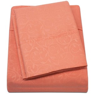 Plazatex Vine Print 90GSM Brushed Microfiber Soft Wrinkle Free Sheet Set Orange Twin - 1 of 4