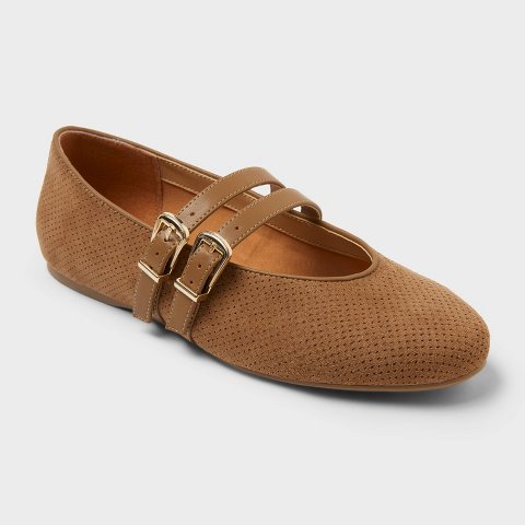 Обувь Universal Thread Women's Henrietta Double Strap Ballet Flats - Universal Thread™ Taupe 6.5W