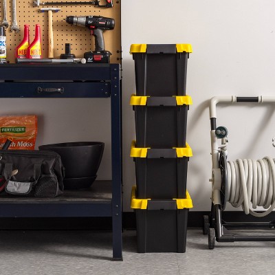 Heavy-Duty Black and Yellow Stackable Plastic Storage Totes