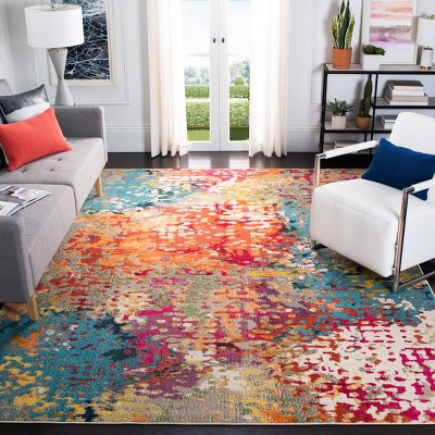 Ivory and Multicolor Abstract Hand-Knotted 8' x 10' Rug