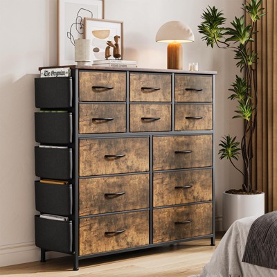 Tall Dresser For Bedroom, Chests Of Drawers, Fabric Dresser Storage Tower For Closet, Hallway, Living Room, Metal Frame, Wooden Top