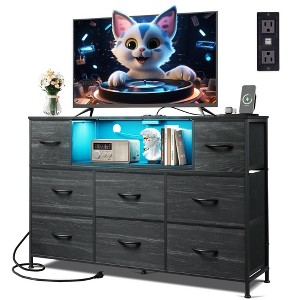 8-Drawer Fabric Dresser with Charging Station and LED Lights, TV Stand for 55-Inch - 1 of 4