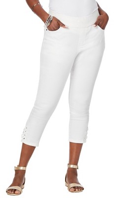 Jessica London Women's Plus Size Comfort Waist Stretch Denim Lace-Up Capri