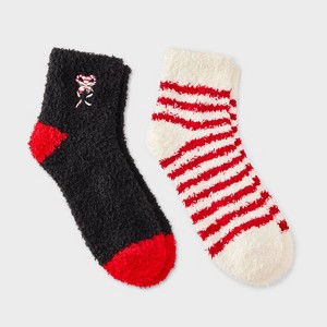Women's Embroidered 2pk Cozy Ankle Socks - 1 of 3