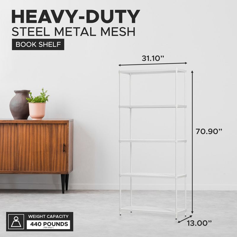 Design Ideas MeshWorks 5 Tier Metal Storage Shelving Unit Rack Bookshelf, 3 of 7