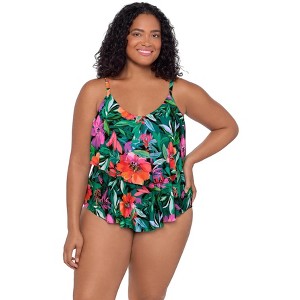 Trimshaper Women's Ronnie Two Tier Ruffle Plus Tankini Swimsuit Top - 1 of 3