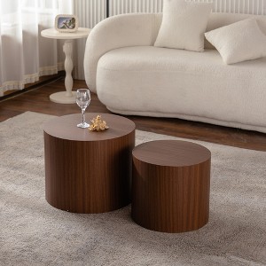 VYNXARIA Nesting Coffee Table Set of 2 Round Wooden Coffee Tables Circle Modern Table for Small Space Accent End Side Table,Walnut - 1 of 4