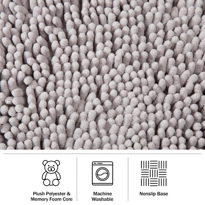 Gray 4-Piece Chenille Shag Bath Mat Set with Memory Foam Core