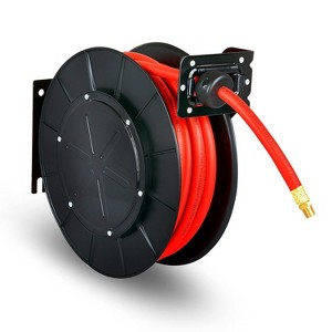 ReelWorks Industrial Retractable Air Hose Reel - 3/8" x  50'FT, 1/4" NPT Connections, Single Arm - 1 of 4