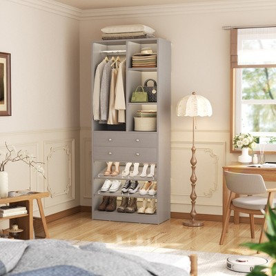 Aheaplus Closet Organizer System with Drawers and Adjustable Shelves, Freestanding Walk-in Wooden Closet