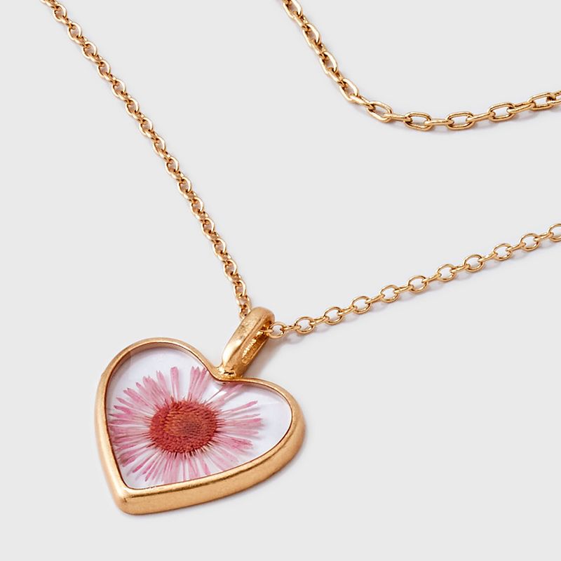 Bella Uno Bellissima Silver Plated Pressed Flower Pink Gerbera Daisy Bezel Multi-Strand Necklace - Pink, 4 of 5