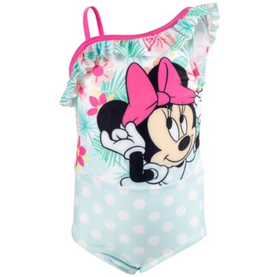 Mickey Mouse & Friends Minnie Mouse Toddler Girls One-Piece Swimsuit Floral Polka Dots Blue 2T