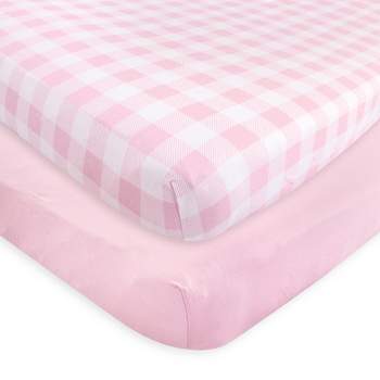 Touched by Nature Baby Girl Organic Cotton Crib Sheet, Plaid Solid Light Pink, One Size