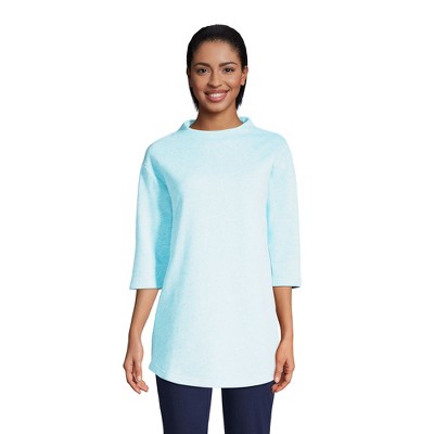 Lands' End Women's Serious Sweats 3/4 Sleeve Funnel Neck Top - X-Small -  Soft Aqua Heather