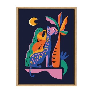 18" x 24" Sylvie Girl On Cheetah Framed Canvas Wall Art by Rachel Lee Natural - Kate and Laurel - 1 of 4