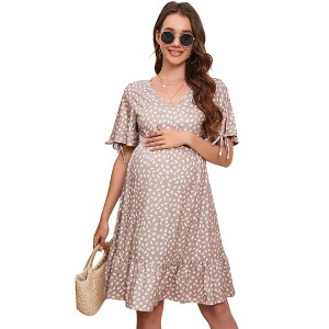 Women's Maternity  Casual A Line Swing Ruffle Midi Dress Photoshoot - 1 of 1