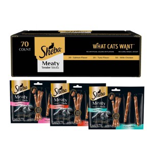 Sheba Salmon, Tuna and Chicken Flavor Meaty Tender Sticks Cat Treats - 9.94oz - 1 of 4