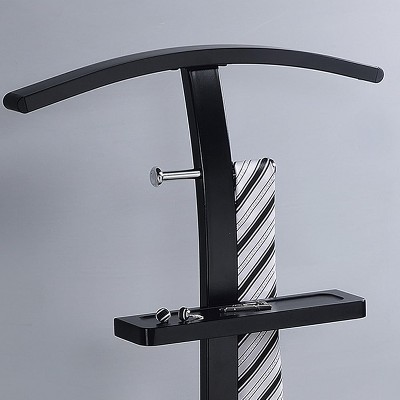 Black Metal Suit Valet Stand with Bowed Rod