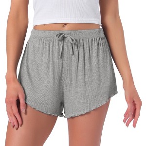 INSPIRE CHIC Women's Shorts Scalloped Hem Elastic Waist Adjustable Drawstring Ruffle Soft Cozy Sleepwear - 1 of 4