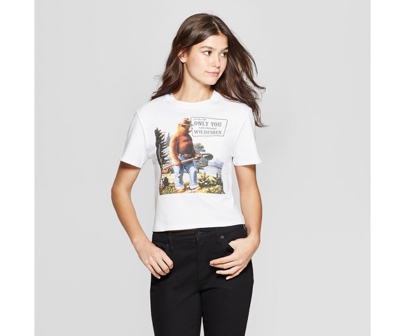Women's Smokey Bear Short Sleeve Crop T-Shirt - (Juniors') - White XS