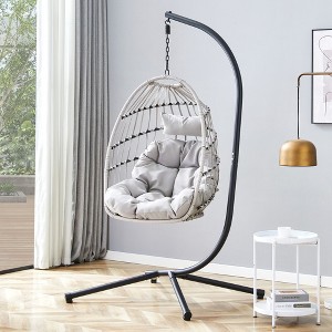 Sapphtopaz Porch Swing Egg Hanging Chair Wicker Woven Swing Hanging Hammock Chair with Cushions and Stand for Indoor, Garden, Terrace, Backyard - 1 of 4