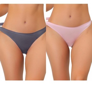 Allegra K Women's Unlined Satin Invisible Bikini Comfortable No-Show Thongs 2 Packs - 1 of 4