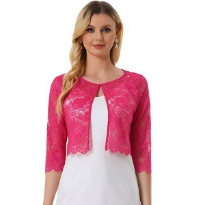 Allegra K Women's Elegant 3/4 Sleeve Sheer Floral Lace Cropped Bolero Shrugs - 1 of 4