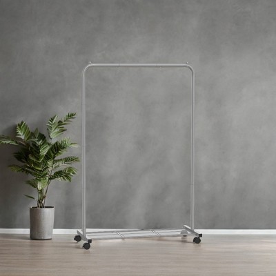 Heavy-Duty Clothes Rack with Dense Mesh Storage Shelf, 25.4mm Metal Garment Rack with Wheels and 2 Brakes Freestanding Clothes Rack