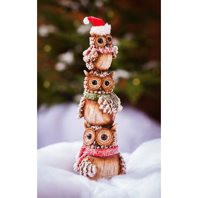 Evergreen 12"H Winter Owl Totem Ceramic Statuary Indoor and Outdoor Christmas Holiday Decor