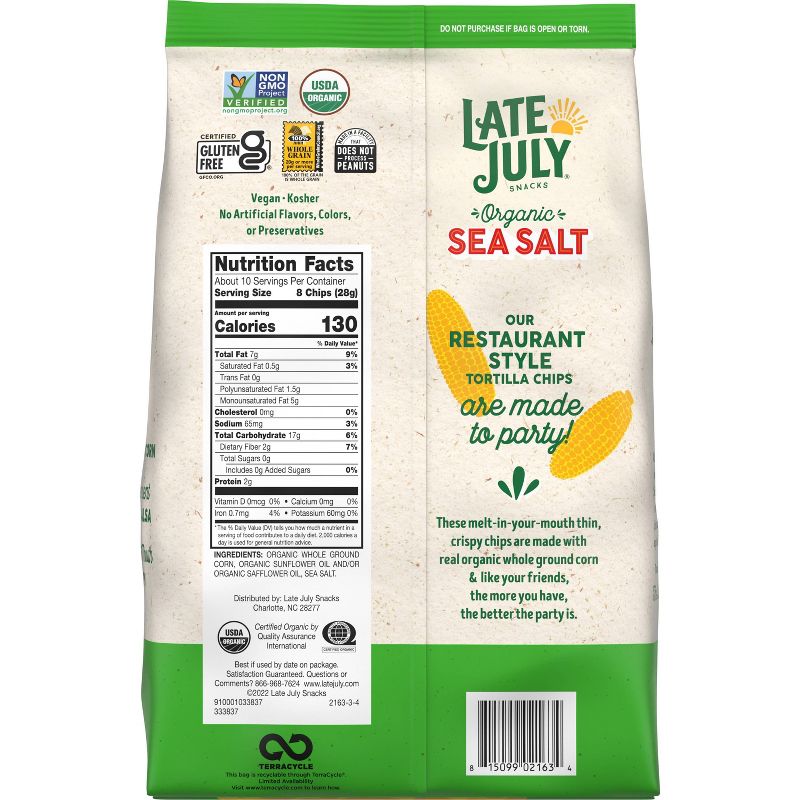 Late July Snacks Thin and Crispy Organic Tortilla Chips with Sea Salt - 10.1oz, 5 of 13