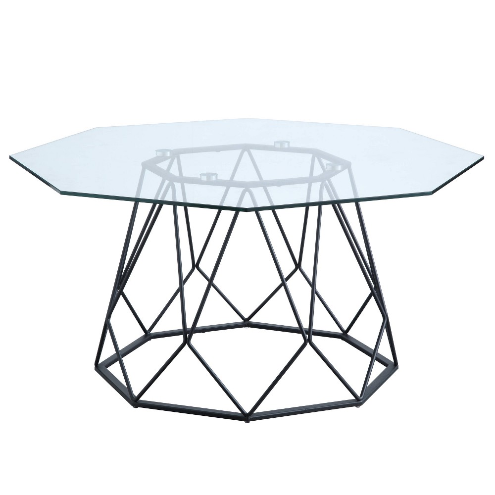 Photos - Coffee Table Hamela Glass Top  Black - miBasics: Octagon Shape, Steel Support, Modern Design